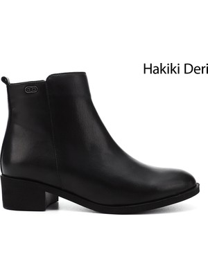 Gönderi(r) Kadın Siyah  Fermuarlı Kalın Topuklu Hakiki Deri Bot