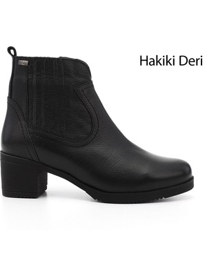 GÖNDERİ Kadın Siyah Floter  Fermuarlı Kalın Topuklu Hakiki Deri Bot