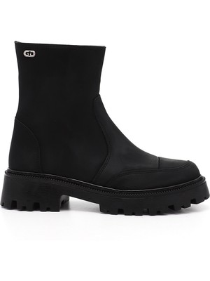 GÖNDERİ Kadın Siyah  Yuvarlak Burunlu Fermuarlı Bot