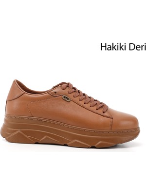 Kadın  Bağcıklı Dolgu Taban Hakiki Deri Sneaker