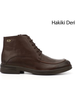 Gönderi® Erkek Kahve Floter Fermuarlı Hakiki Deri Klasik Bot