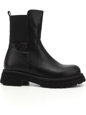 GÖNDERİ Kadın Siyah  Fermuarlı Kalın Topuklu Bot