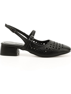 GÖNDERİ Kadın Siyah  Kısa Kalın Topuklu Arkası Açık Mary Jane Ayakkabı