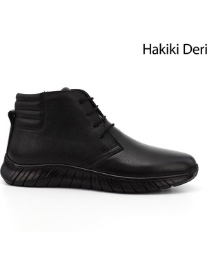 Gönderi® Erkek Siyah Fermuarlı Hakiki Deri Bot