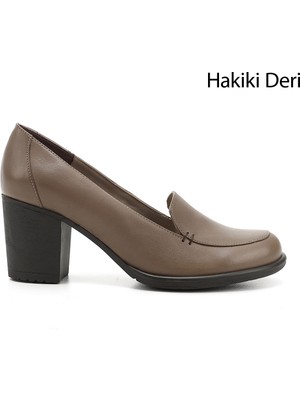 GÖNDERİ Kadın Vizon Antik  Orta Kalın Topuklu Hakiki Deri Ayakkabı