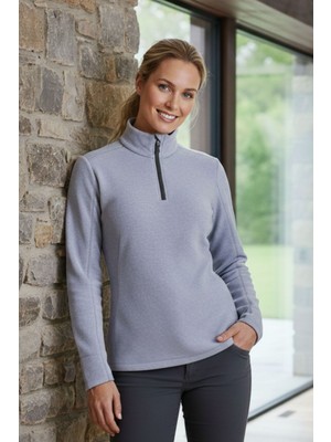 Knup Kadın Yarım Fermuarlı Dik Yaka Gri Melanj Polar Sweatshirt