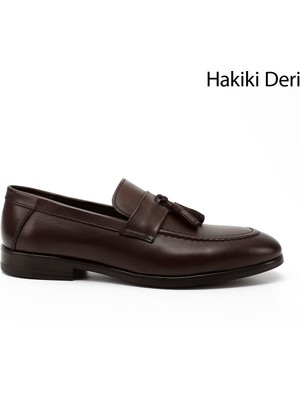 GÖNDERİ Erkek Kahverengi  Püsküllü Hakiki Deri Loafer Ayakkabı