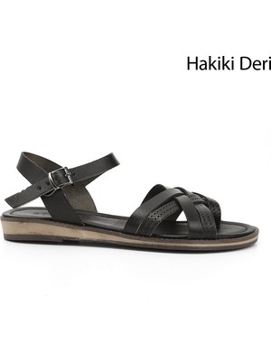 Gönderi(r) Kadın Siyah Parmak Arası Hakiki Deri Sandalet