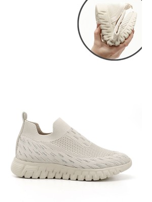 Gönderi® Kadın Nude Triko Taşlı Memory Foam Tabanlıklı Comfort Sneaker