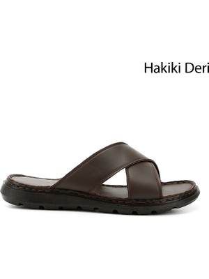 Gönderi(r) Erkek Kahverengi Çapraz Bantlı Hakiki Deri Terlik