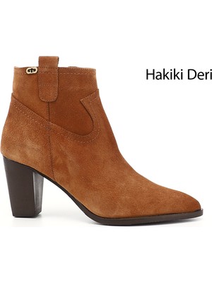 GÖNDERİ Kadın Taba  Fermuarlı Sivri Burun Hakiki Deri Bot