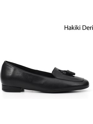 Gönderi(r) Kadın Siyah  Püsküllü Hakiki Deri Babet