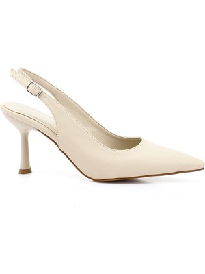 GÖNDERİ Kadın Krem  Sivri Burun Kadeh Ökçe Arkası Açık Ayakkabı