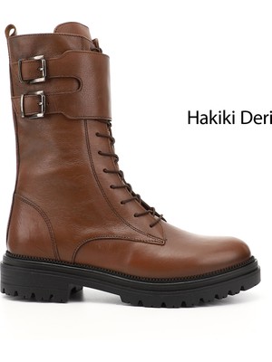 GÖNDERİ Kadın Taba Antik  Fermuarlı Hakiki Deri Postal Bot