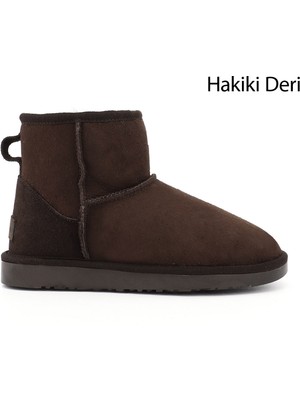 Gönderi® Kadın Kahve Nubuk Kısa Hakiki Deri Kürklü Bot