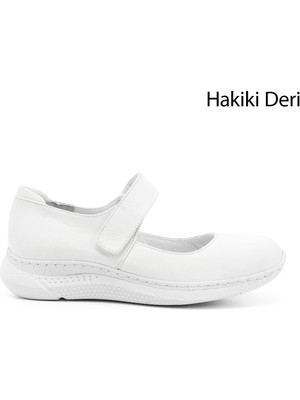 Gönderi® Kadın Beyaz Mary Jane Dolgu Taban Hakiki Deri Ayakkabı