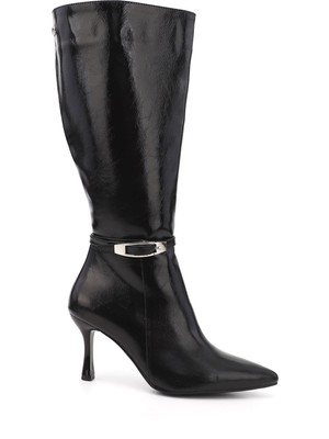 GÖNDERİ Kadın Siyah  Fermuarlı Sivri Burunlu İnce Topuklu Çizme