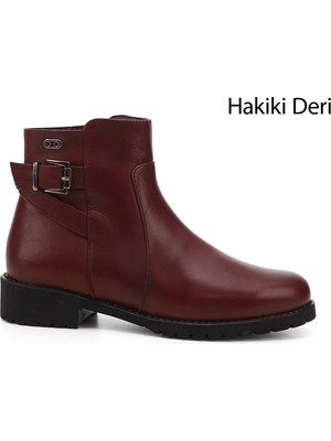 GÖNDERİ Kadın Antik Bordo  Fermuarlı Kauçuk Taban Hakiki Deri Bot
