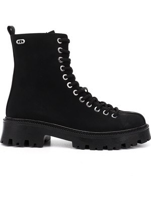 GÖNDERİ Kadın Siyah  Fermuarlı Kalın Topuklu Postal Bot