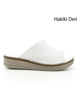Gönderi(r) Kadın Beyaz Dolgu Topuk Hakiki Deri Comfort Terlik