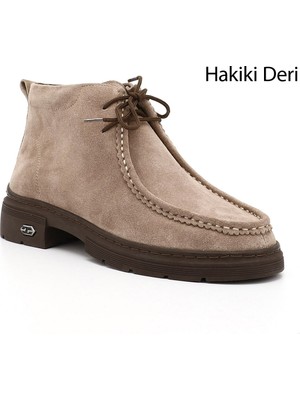 GÖNDERİ Kadın Vizon Süet  Bağcıklı Hakiki Deri Comfort Bot