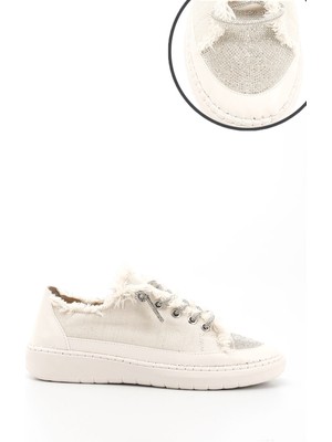 Kadın Bej Kot Triko Taşlı Comfort Sneaker