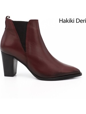 GÖNDERİ Kadın Bordo  Topuklu Hakiki Deri Chelsea Bot