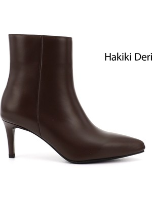 GÖNDERİ Kadın Kahverengi  Platinum Fermuarlı İnce Topuklu Hakiki Deri Bot