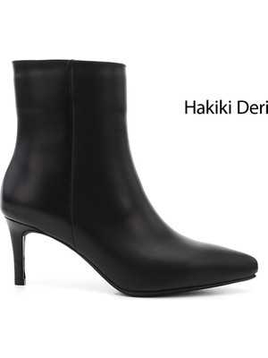 GÖNDERİ Kadın Siyah  Platinum Fermuarlı İnce Topuklu Hakiki Deri Bot