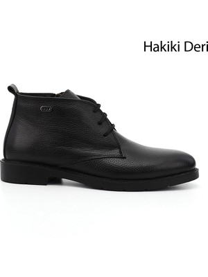Erkek Siyah Fermuarlı Hakiki Deri Klasik Bot