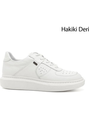 GÖNDERİ Kadın Beyaz  Dolgu Taban Hakiki Deri Sneaker