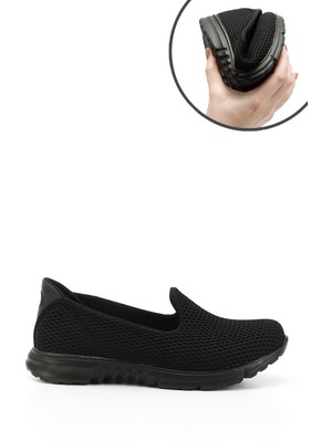 GÖNDERİ Kadın Siyah  Triko Memory Foam Tabanlıklı Comfort Sneaker