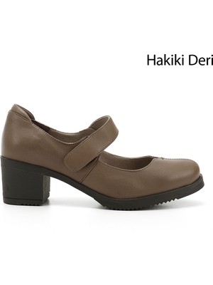 GÖNDERİ Kadın Vizon Antik  Kalın Topuklu Mary Jane Hakiki Deri Ayakkabı