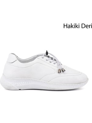 GÖNDERİ Kadın Beyaz  Bağcıklı Dolgu Taban Hakiki Deri Sneaker