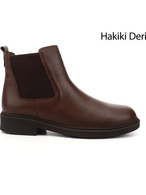 GÖNDERİ Kadın Kahve  Kauçuk Taban Hakiki Deri Chelsea Bot
