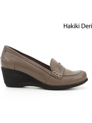 GÖNDERİ Kadın Vizon Antik  Dolgu Taban Hakiki Deri Loafer Ayakkabı