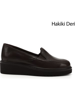 GÖNDERİ Kadın Kahve Antik  Dolgu Taban Hakiki Deri Ayakkabı