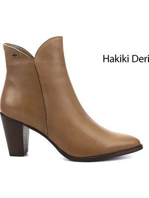 GÖNDERİ Kadın Vizon  Fermuarlı Sivri Burun Hakiki Deri Bot