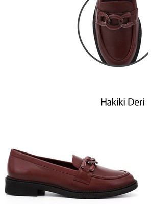 GÖNDERİ Kadın Bordo  Tokalı Hakiki Deri Loafer Ayakkabı