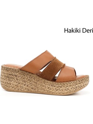 Kadın Taba Antik Dolgu Topuk Hakiki Deri Terlik