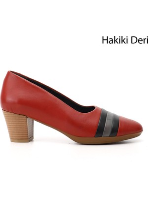 GÖNDERİ Kadın Kırmızı  Kalın Topuklu Hakiki Deri Ayakkabı