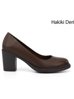 Gönderi(r) Kadın Kahve Antik Orta Kalın Topuklu Hakiki Deri Ayakkabı