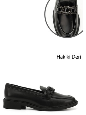 Kadın Siyah Tokalı Hakiki Deri Loafer Ayakkabı