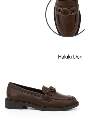 GÖNDERİ Kadın Kahve Antik  Tokalı Hakiki Deri Loafer Ayakkabı