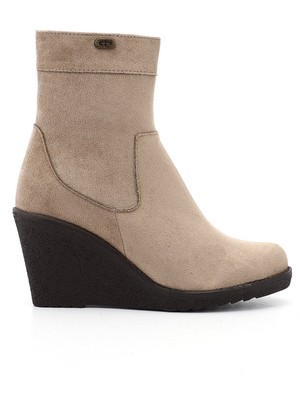 GÖNDERİ Kadın Vizon Süet  Fermuarlı Dolgu Topuklu Bot