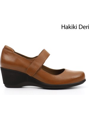 Gönderi® Kadın Taba Dolgu Taban Hakiki Deri Mary Jane Ayakkabı