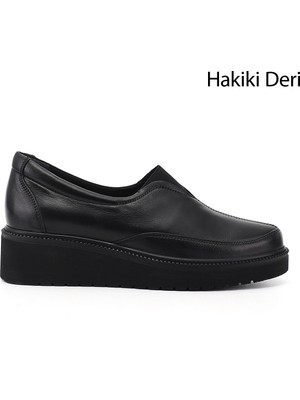 GÖNDERİ Kadın Siyah  Dolgu Taban Hakiki Deri Ayakkabı
