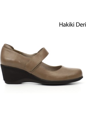 GÖNDERİ Kadın Vizon  Dolgu Taban Hakiki Deri Mary Jane Ayakkabı