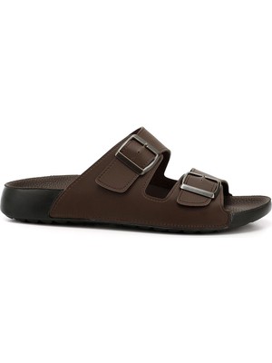 GÖNDERİ Erkek Kahve Antik  Tokalı Terlik