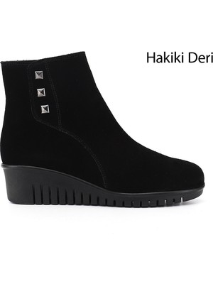 Gönderi(r) Kadın Siyah Süet  Fermuarlı Termo Taban Hakiki Deri Bot